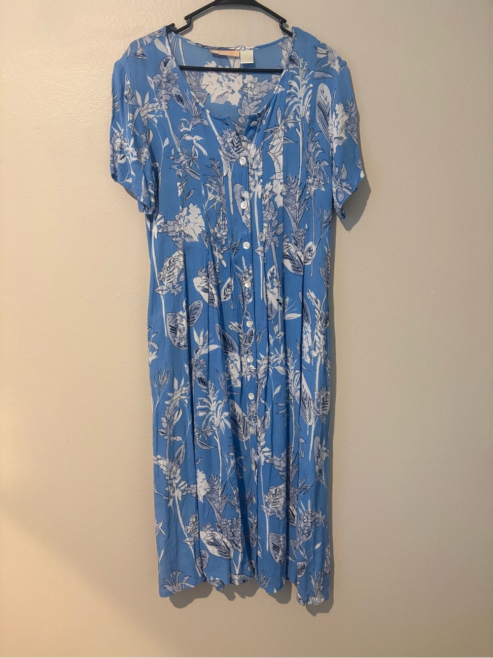 Blue Floral Button-Down Midi Dress